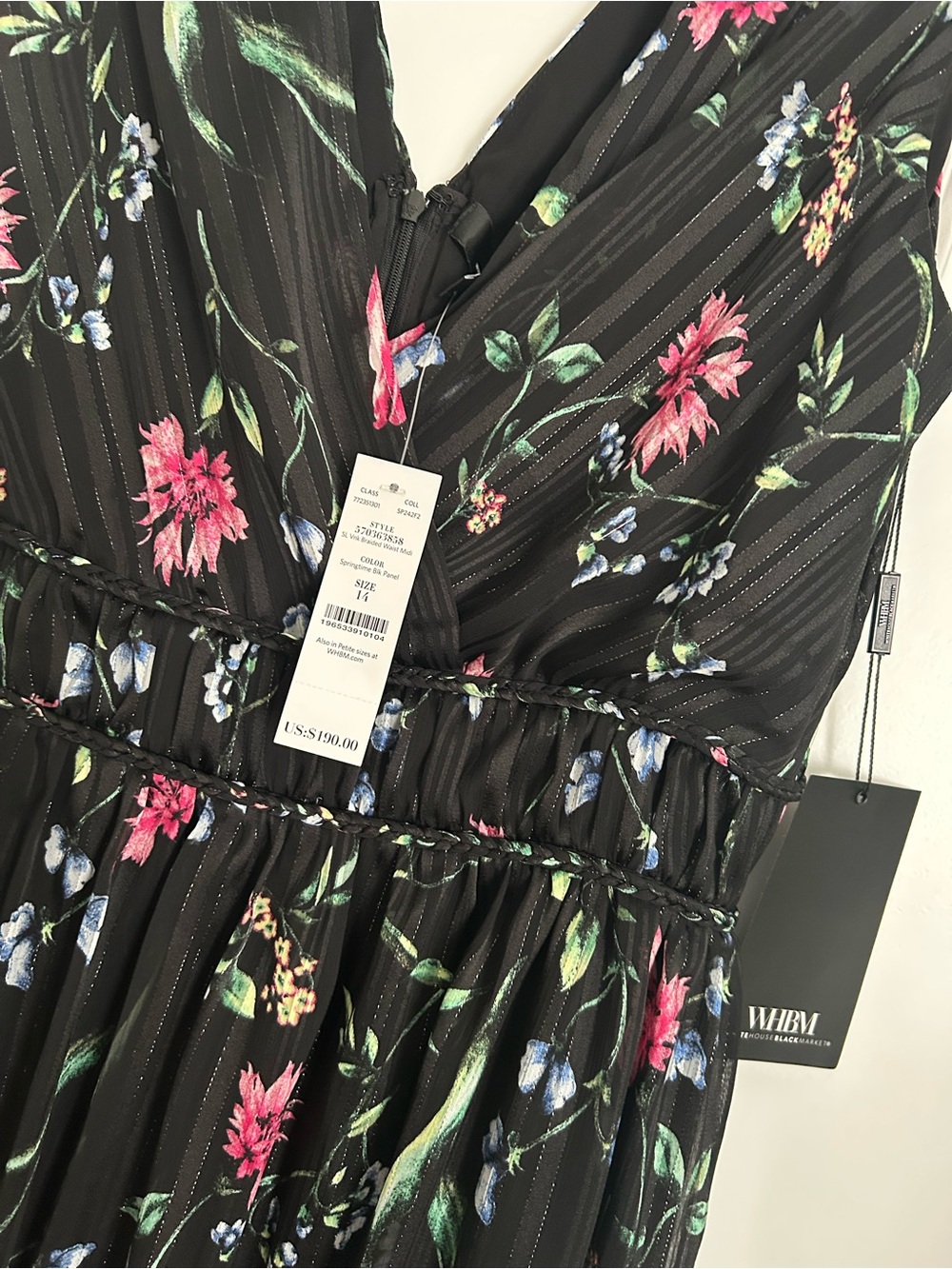 NWT White House Black Market Black Floral Midi Dress Size 14